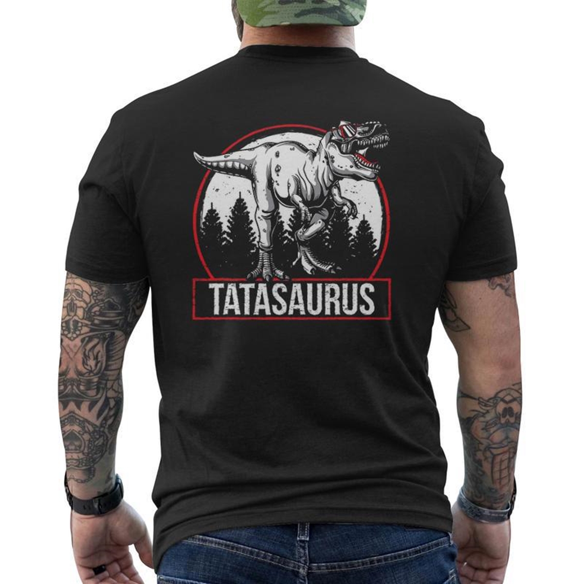 Tatasaurus Dinosaur Tata Saurus Father’s Day Mens Back Print T-shirt