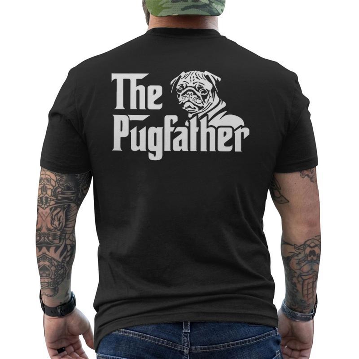 The Pugfather Pug Dad Father’s Day Pug Lovers Men’s T-shirt Back Print