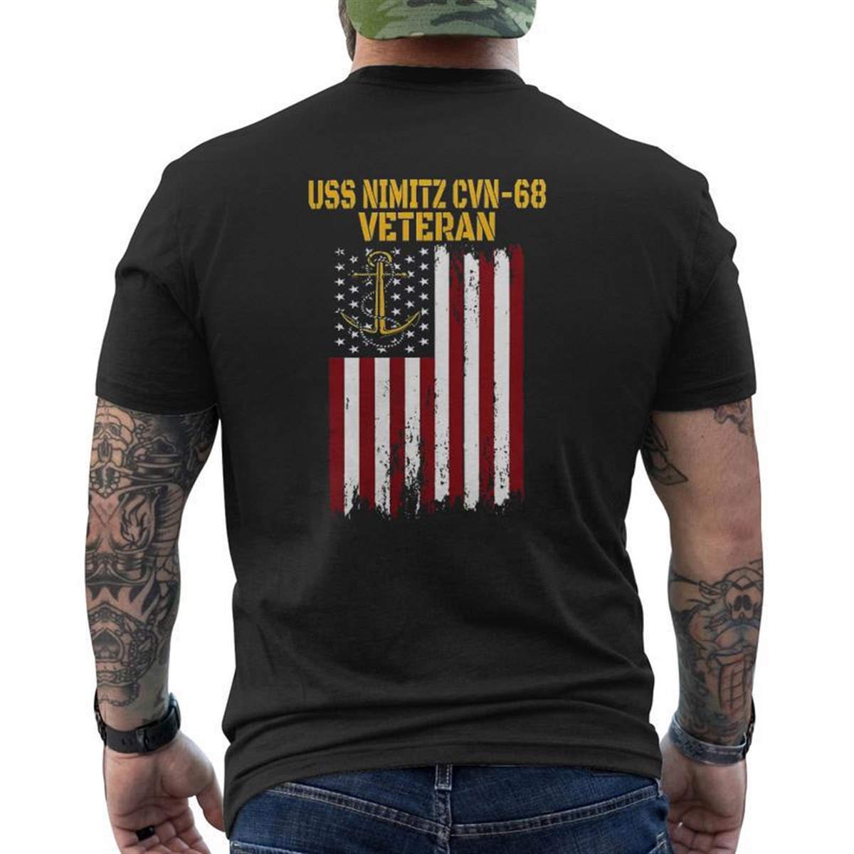 Uss Nimitz Cvn 68 Aircraft Carrier Veteran’s Day Father’s Day Mens Back Print T-shirt