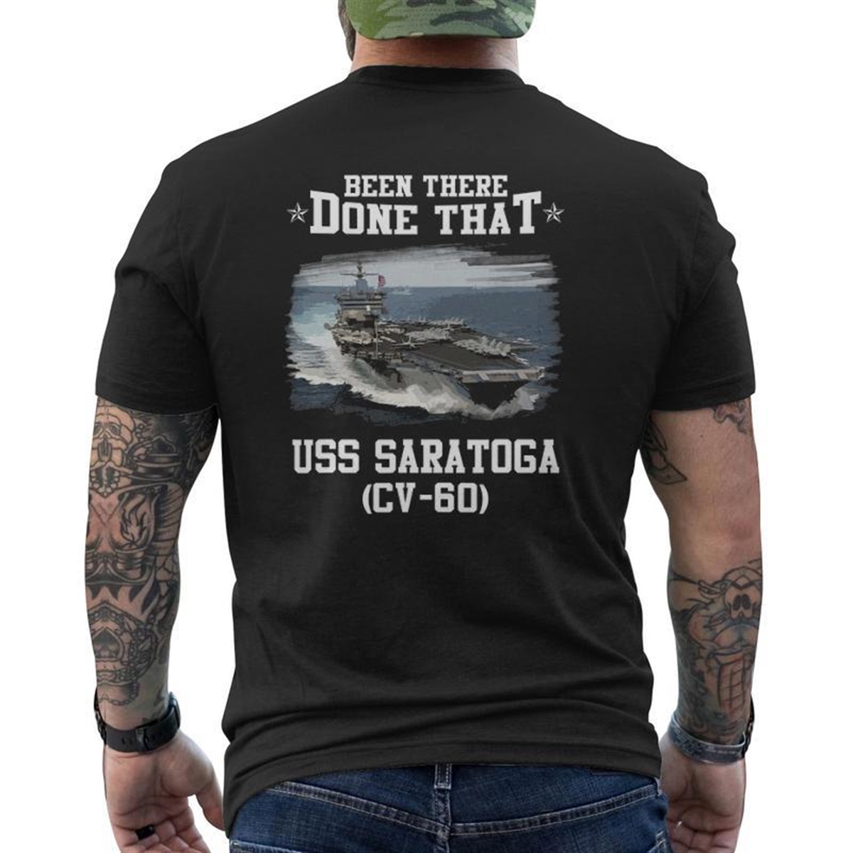 Uss Saratoga Cv-60 Veterans Day Father’s Day Mens Back Print T-shirt