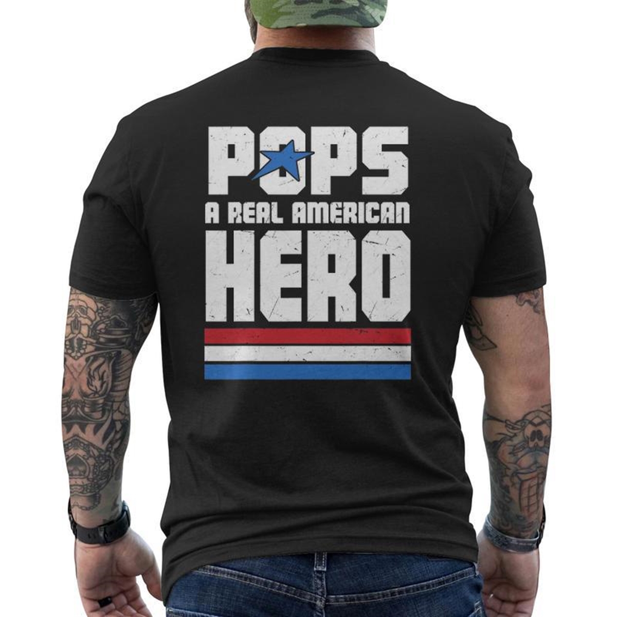 Veteran 365 Pops Real American Hero Tee Father’s Day Men Mens Back Print T-shirt