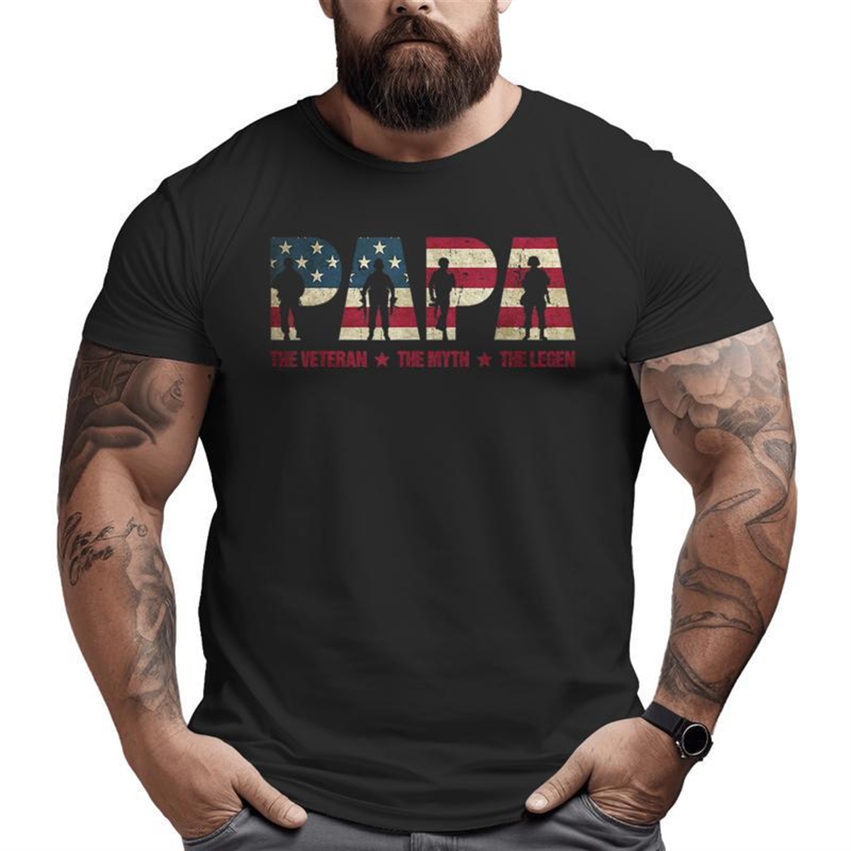 Veteran Papa The Myth The Legend Fathers Day Grandpa Big And Tall Men T-shirt