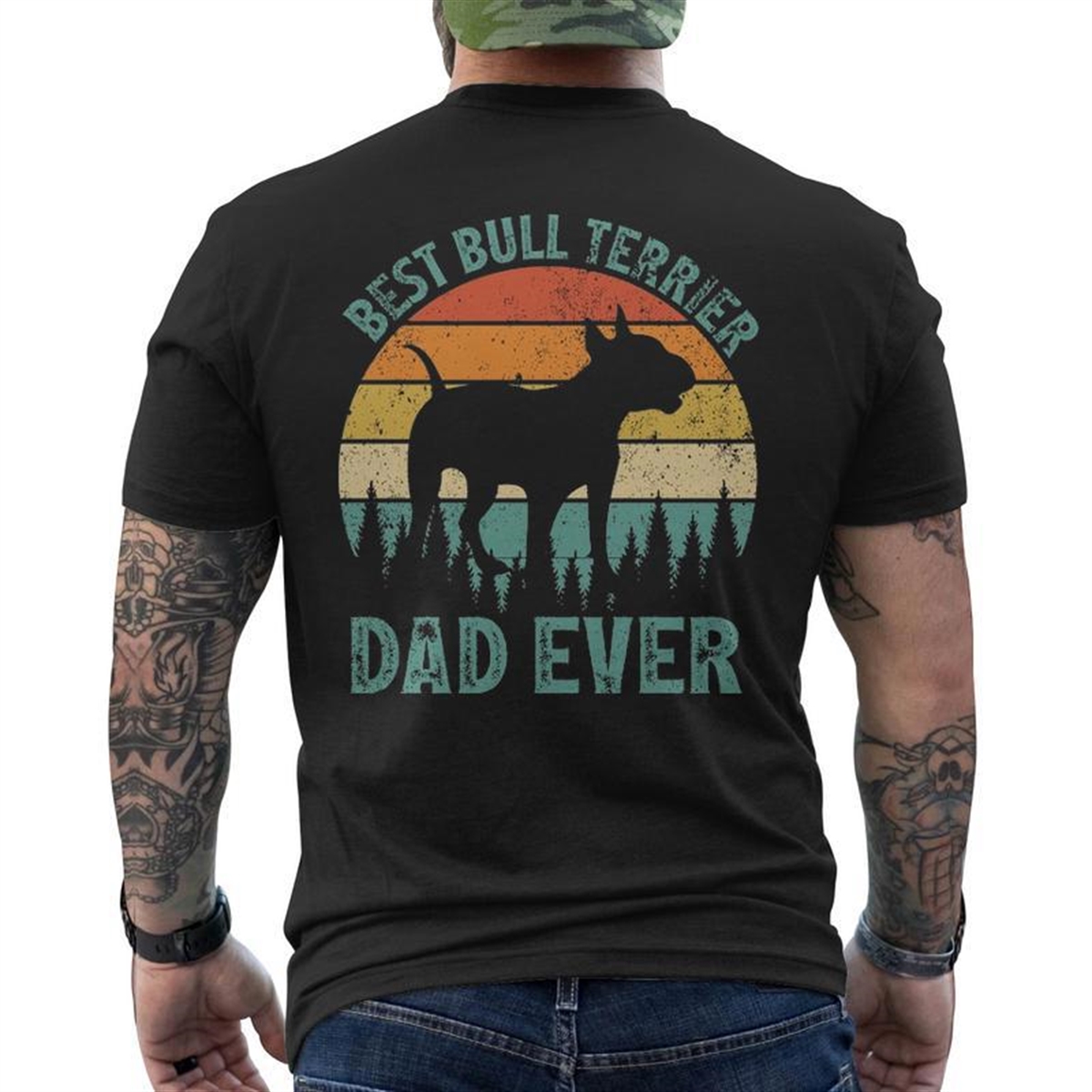 Vintage Best Bull Terrier Dad Ever Father’s Day Men’s T-shirt Back Print