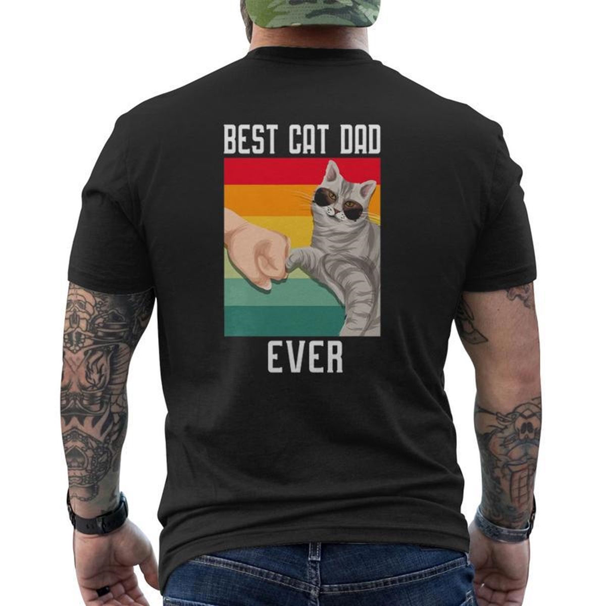 Vintage Best Cat Dad Ever Father’s Day Mens Back Print T-shirt