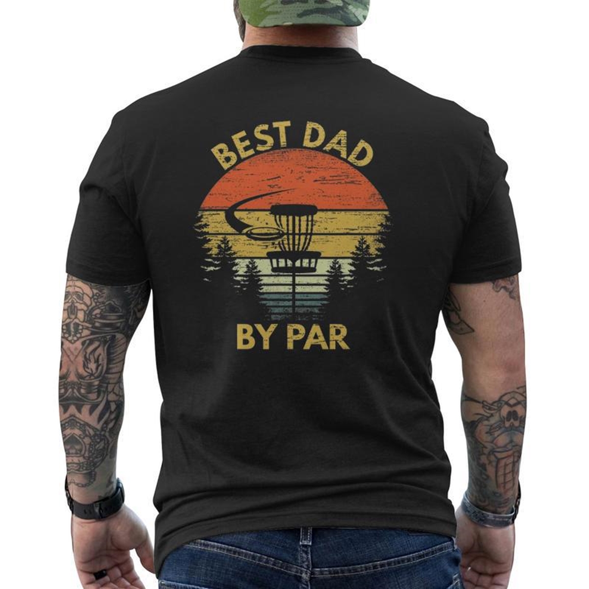 Vintage Best Dad By Par Disc Golf Father’s Day Men Mens Back Print T-shirt