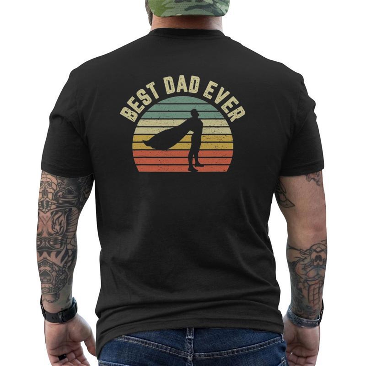 Vintage Best Dad Ever Superhero Fun Father’s Day Mens Back Print T-shirt