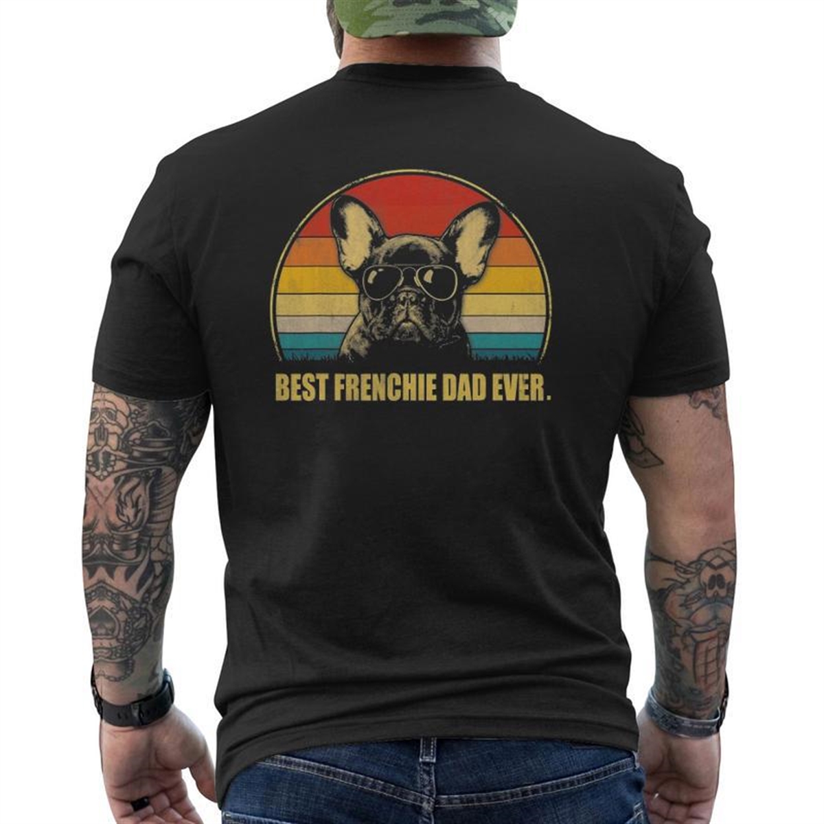 Vintage Best Frenchie Dad Ever Dog Lover For Father’s Day Mens Back Print T-shirt