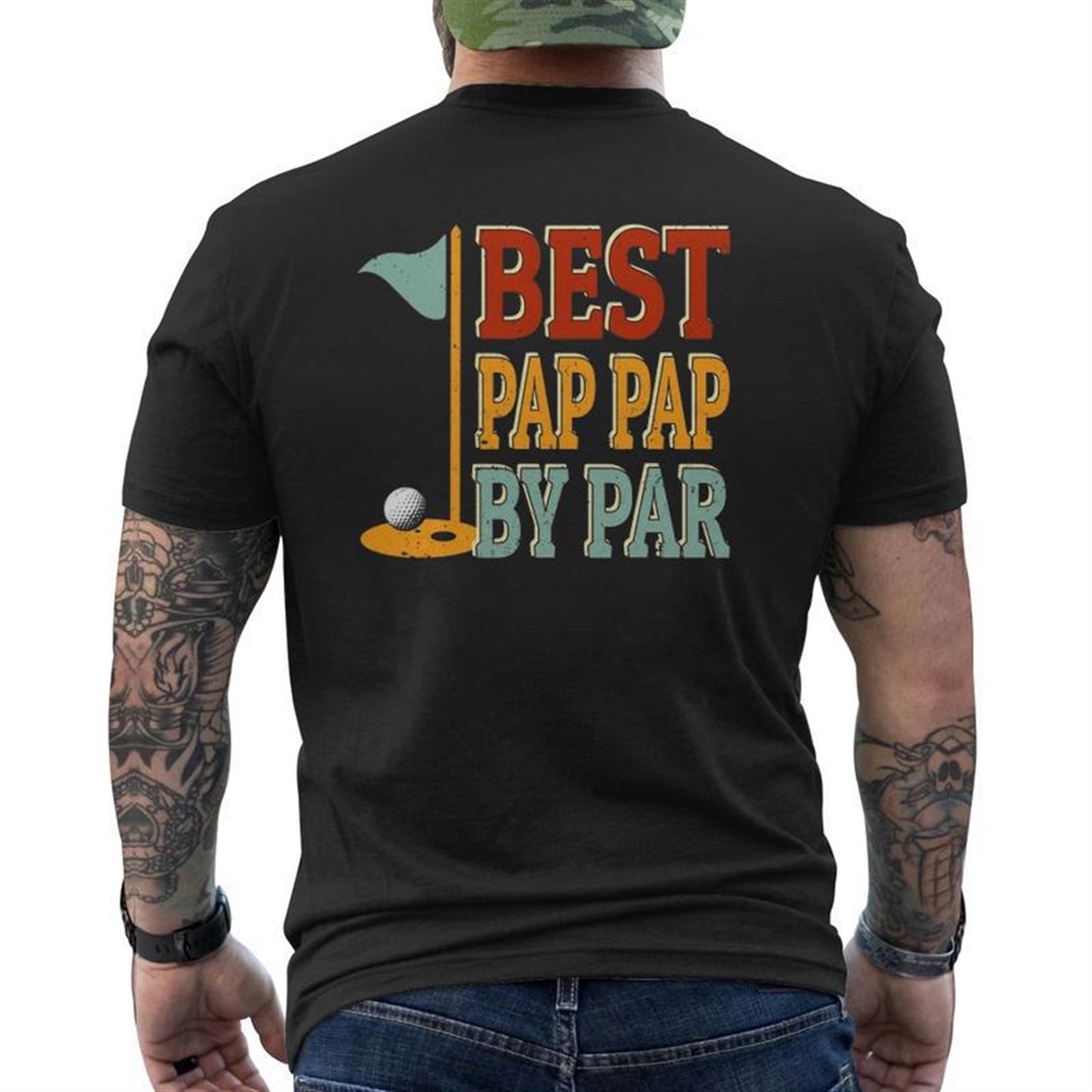 Vintage Best Pap Pap By Par Golf Father’s Day Papa Grandpa Mens Back Print T-shirt