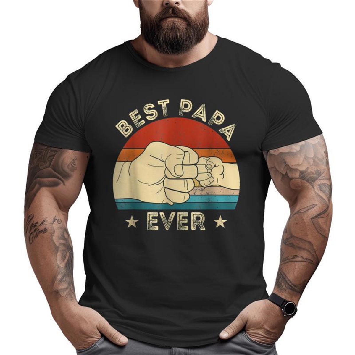 Vintage Best Papa Ever Fist Bump Grandpa Fathers Day Big And Tall Men T-shirt