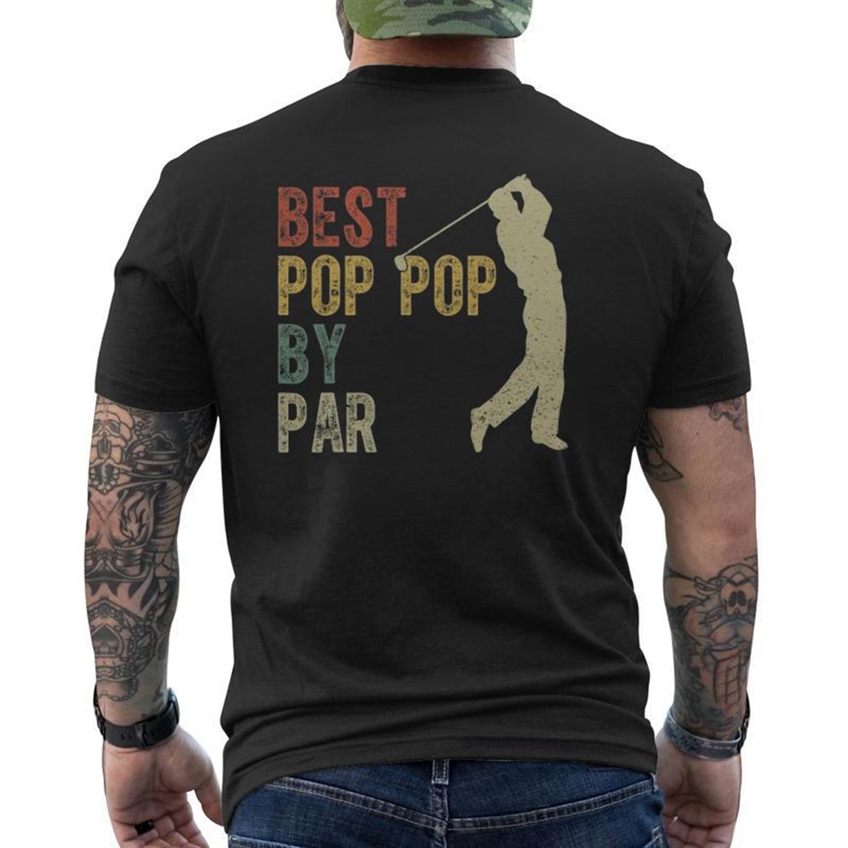 Vintage Best Pop Pop By Par Golfing Father’s Day Grandpa Dad Mens Back Print T-shirt