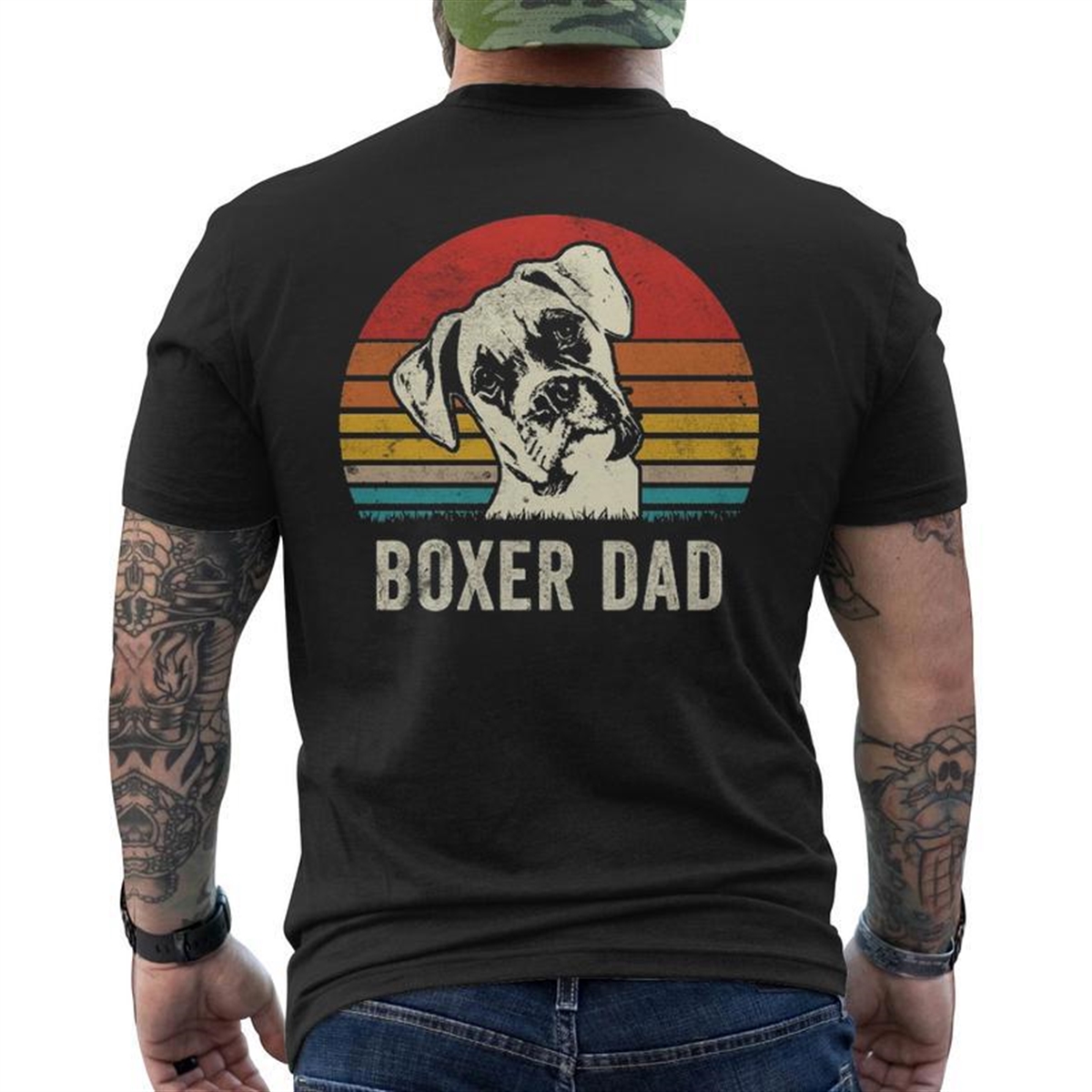 Vintage Boxer Dad Ever Daddy Dog Dad Father Men’s T-shirt Back Print