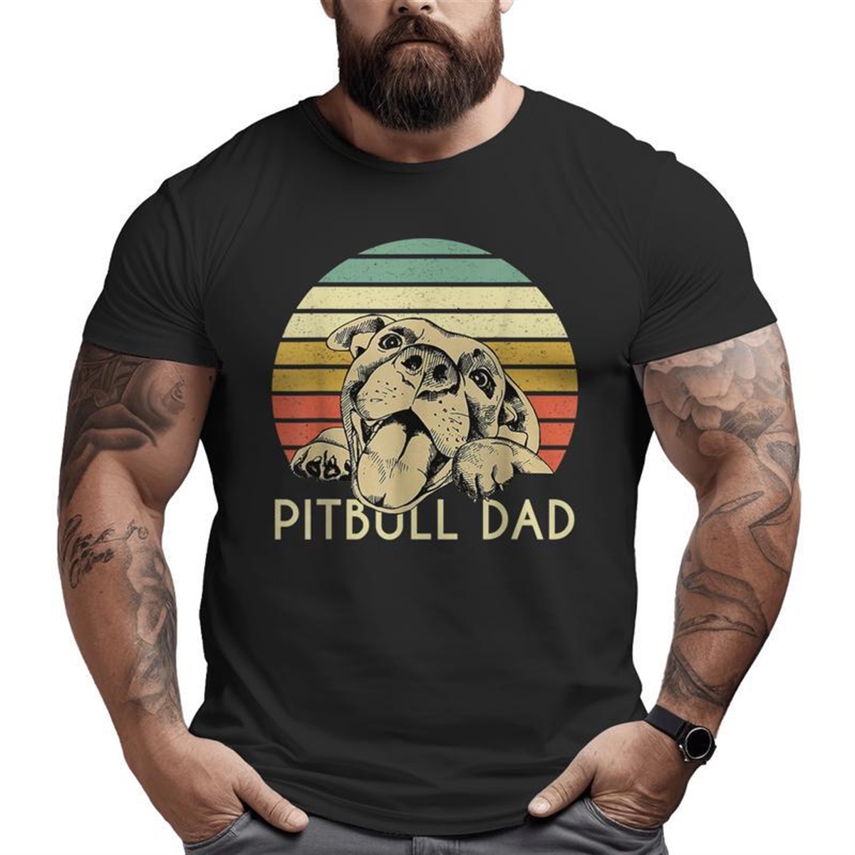 Vintage Dog Lover Best Pit Bull Dad Ever Fathers Day Big And Tall Men T-shirt