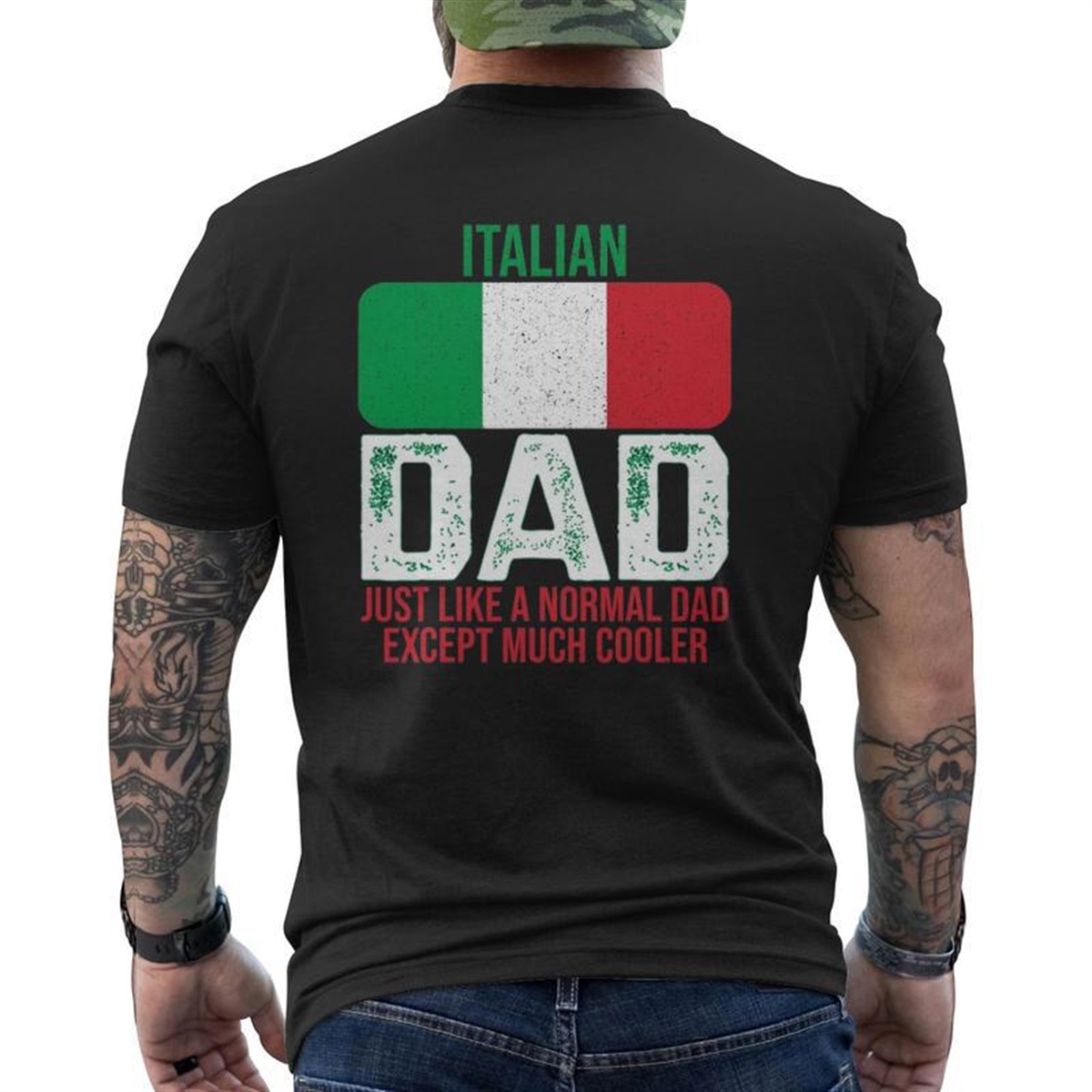 Vintage Italian Dad Italy Flag For Father’s Day Mens Back Print T-shirt