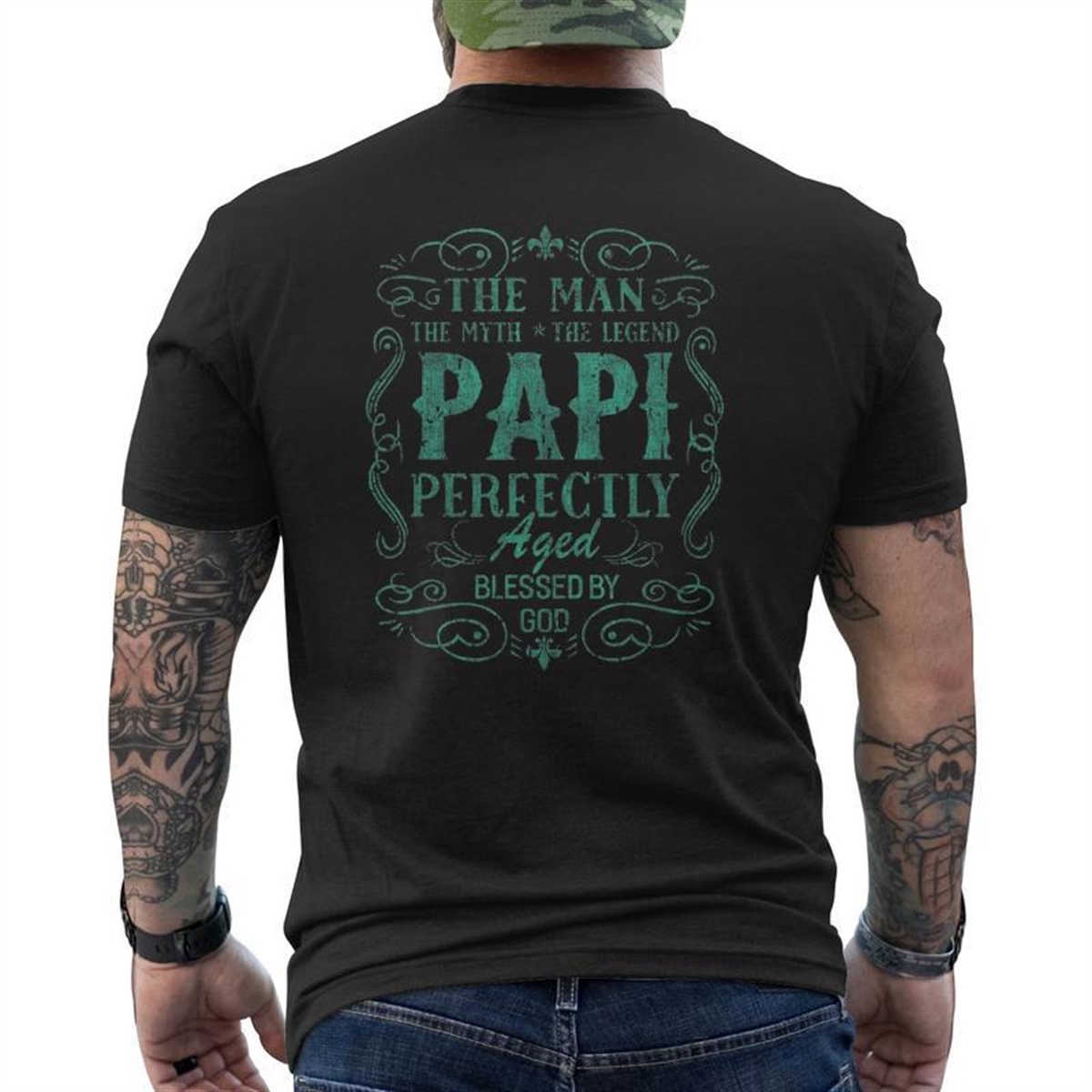 Vintage Papi The Man Myth Father’s Day Grandpa For Men Mens Back Print T-shirt