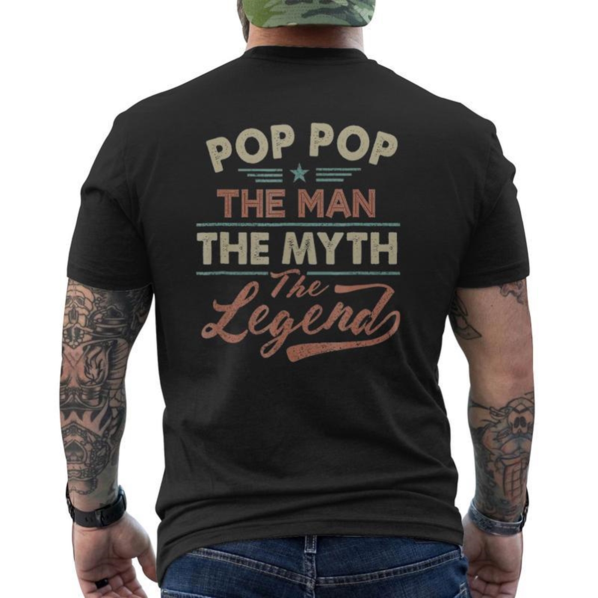 Vintage Pop Pop The Man The Myth The Legend Father Day Mens Back Print T-shirt