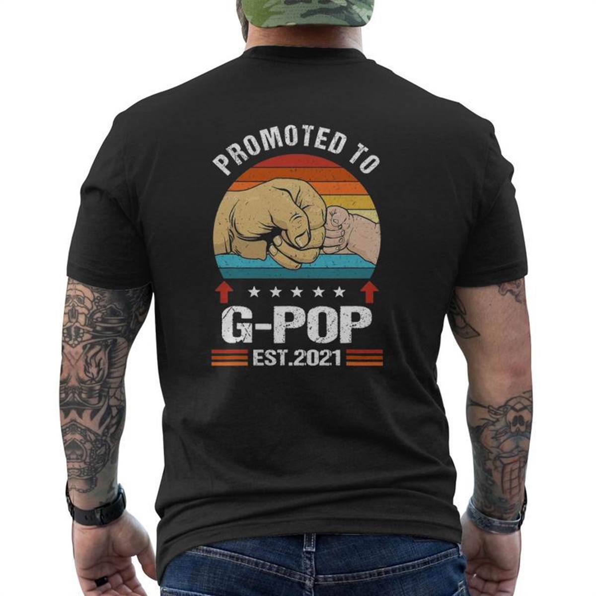 Vintage Promoted To G-pop 2021 Father Day Mens Back Print T-shirt