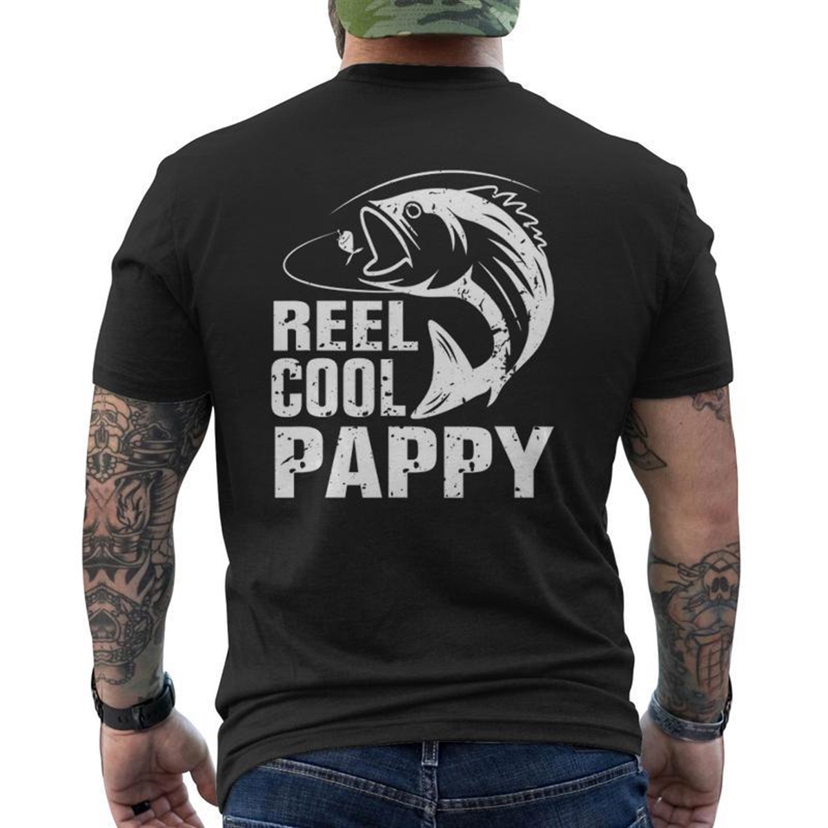 Vintage Reel Cool Pappy Fishing Father’s Day Mens Back Print T-shirt