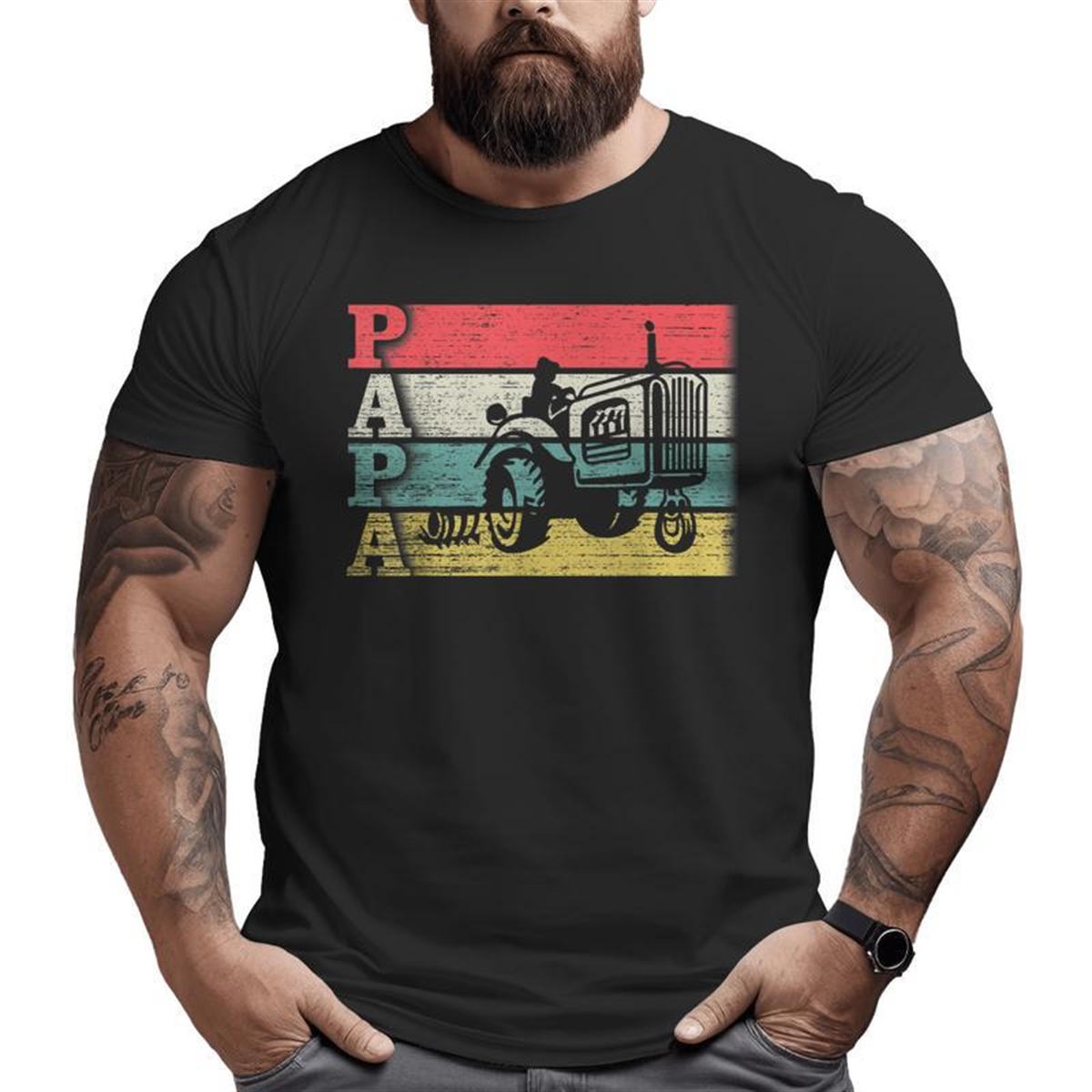 Vintage Retro Farm Farmer Tractor Papa Silhouette Distressed Big And Tall Men T-shirt