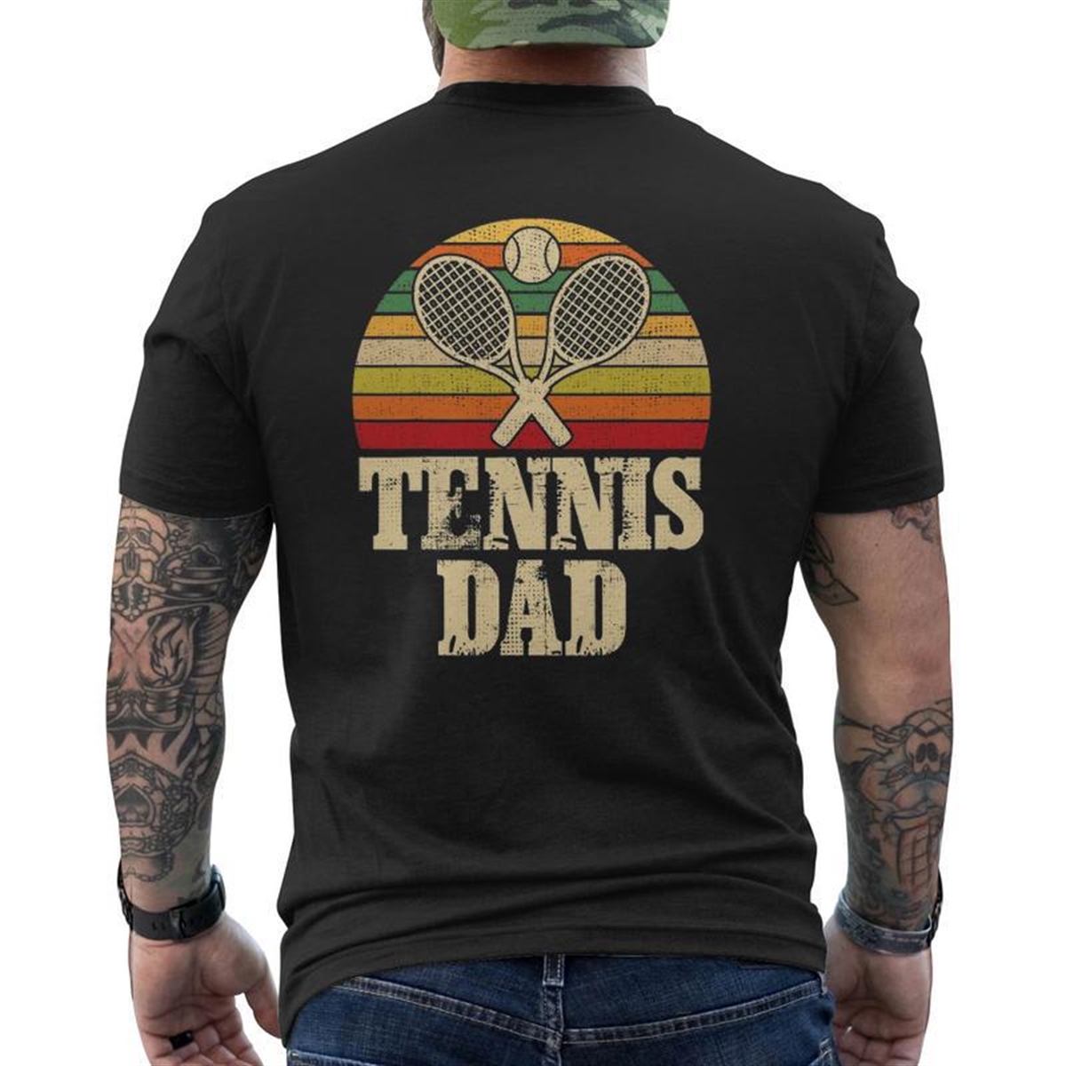 Vintage Retro Tennis Dad Father’s Day Present Mens Back Print T-shirt