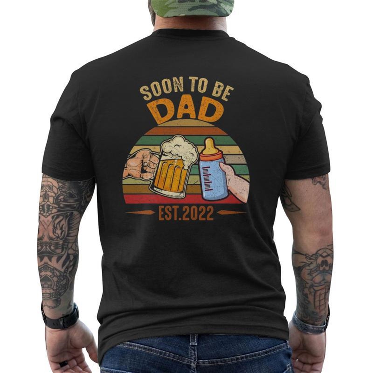 Vintage Soon To Be Dad 2022 Father’s Day Mens Back Print T-shirt