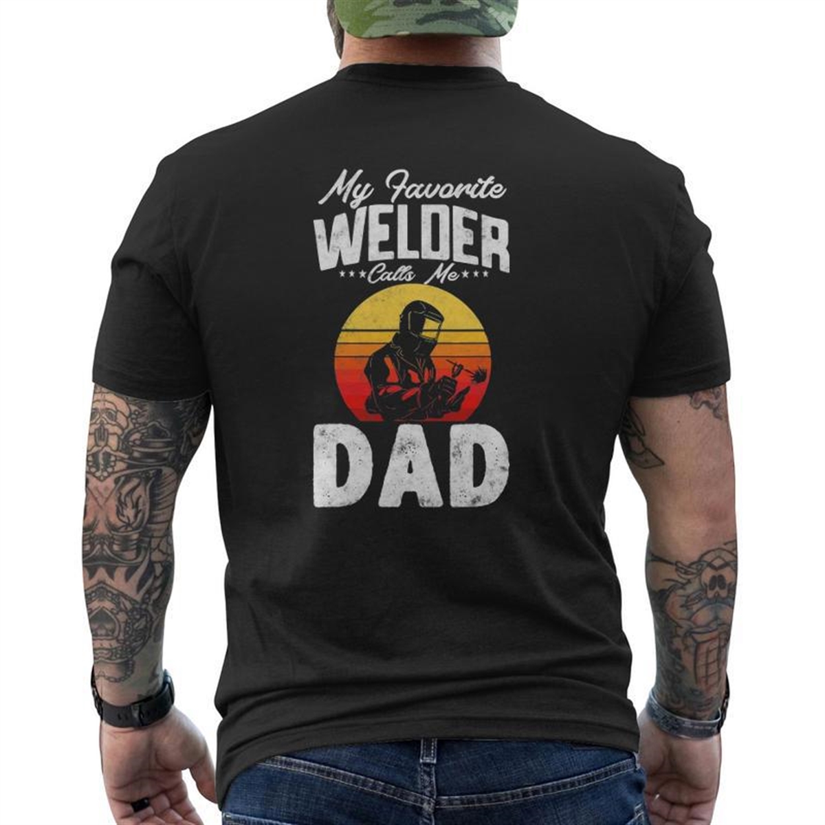 Vintage Style My Favorite Welder Calls Me Dad Father’s Day Mens Back Print T-shirt