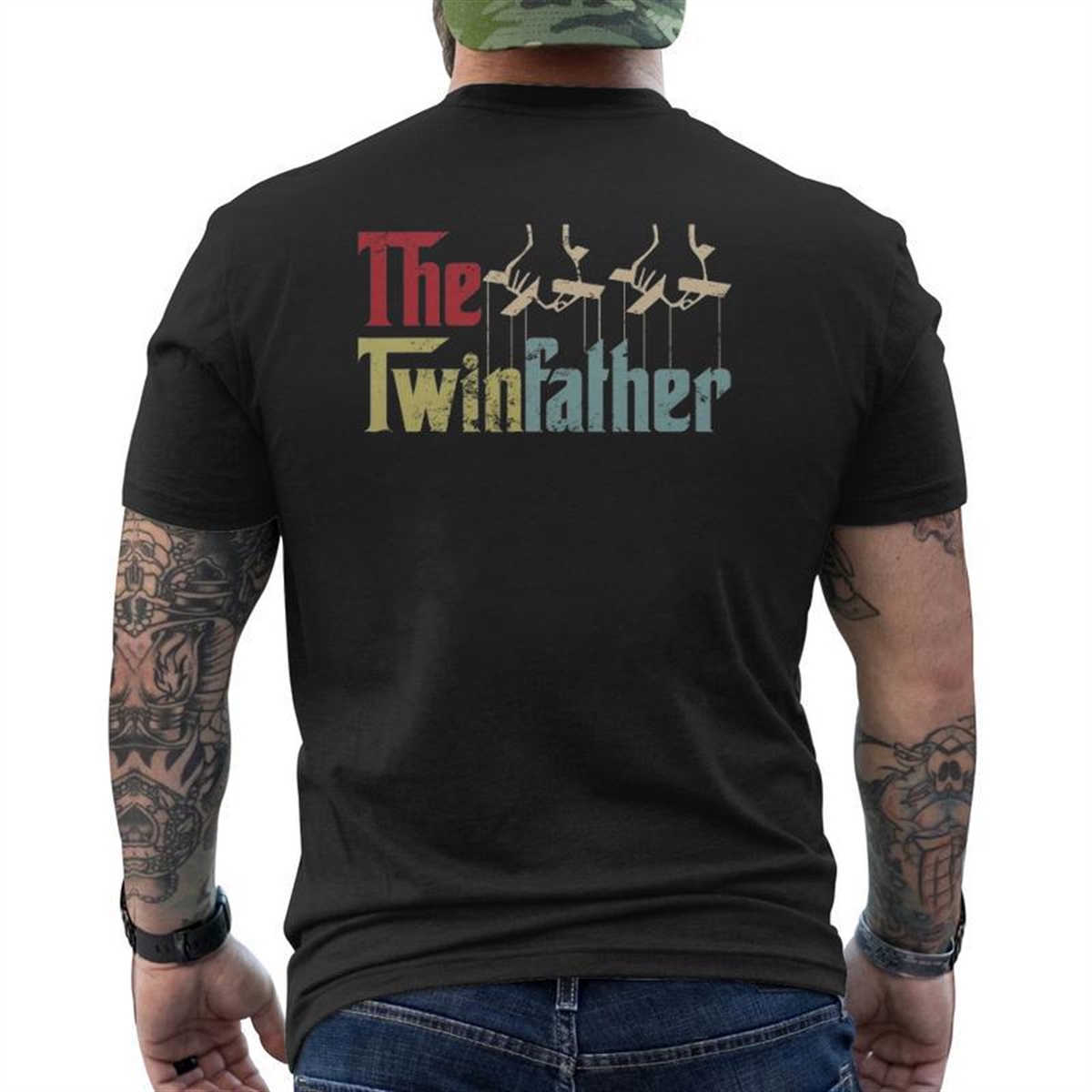 Vintage The Twinfather Happy Father’s Day Proud Dad Of Twins Mens Back Print T-shirt