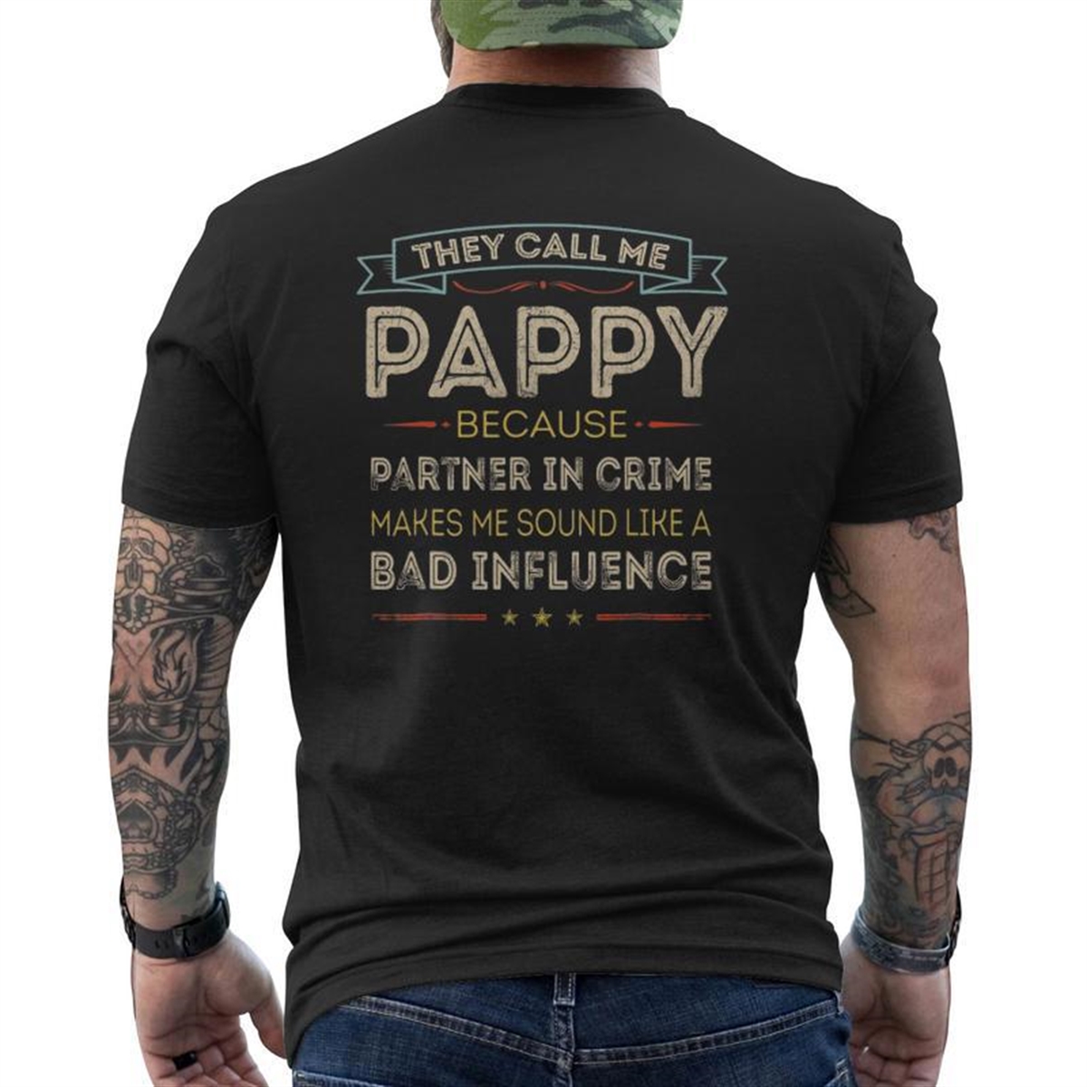 Vintage They Call Me Pappy Happy Father’s Day Proud Pappy Mens Back Print T-shirt