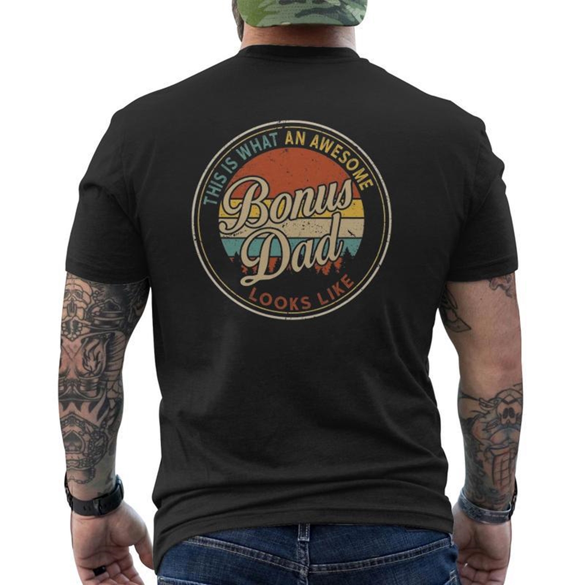 Vintage What An Awesome Bonus Dad Look Like Father’s Day Mens Back Print T-shirt