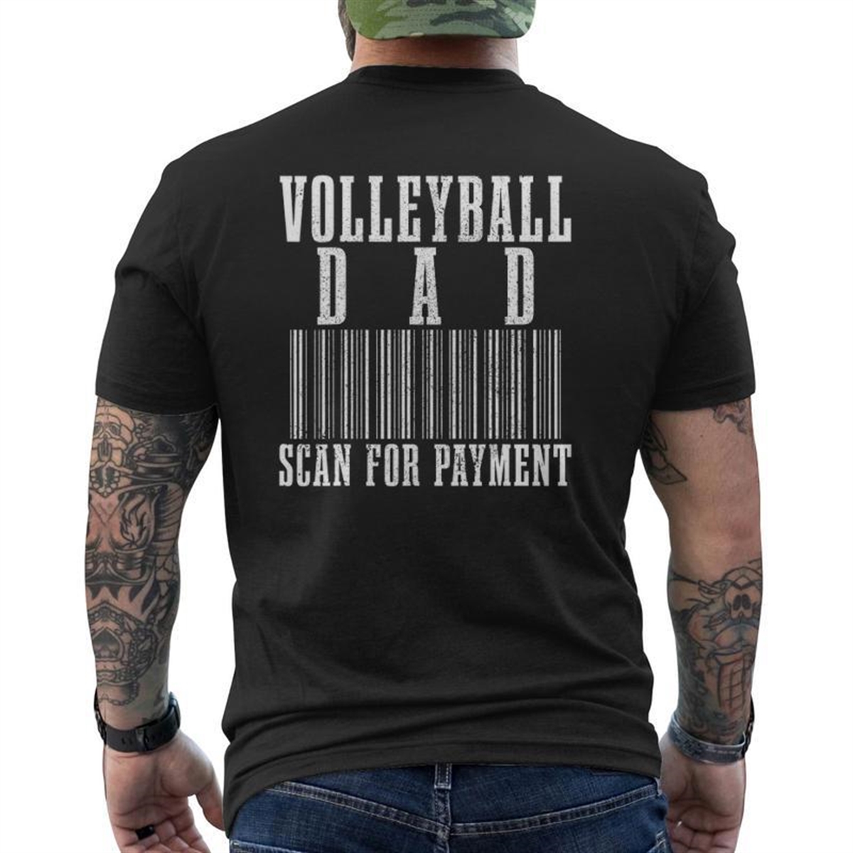 Volleyball Dad Scan For Payment Barcode Father’s Day Mens Back Print T-shirt