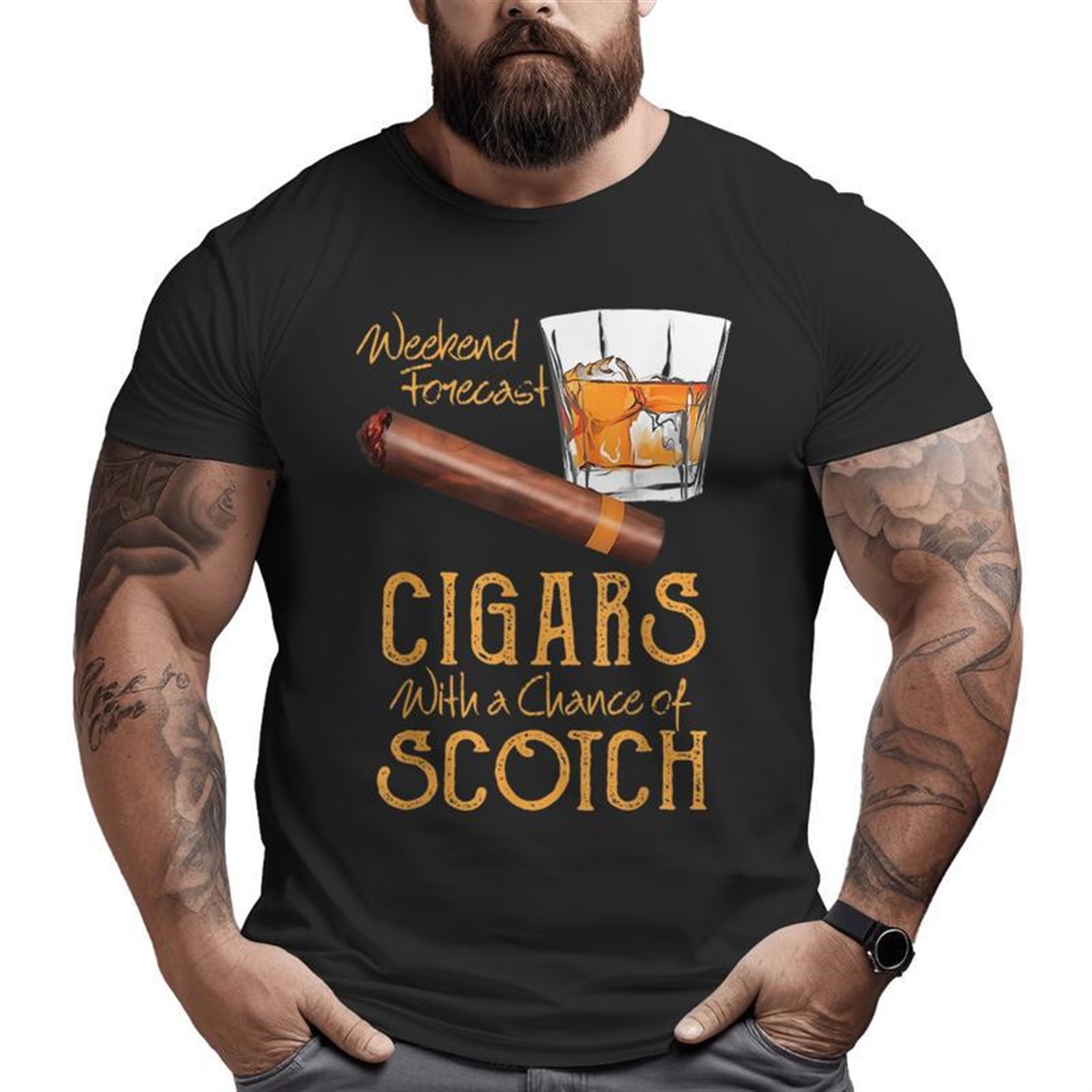 Weekend Forecast Cigars Chance Of Bourbon Fathers Day Cigars Big And Tall Men T-shirt