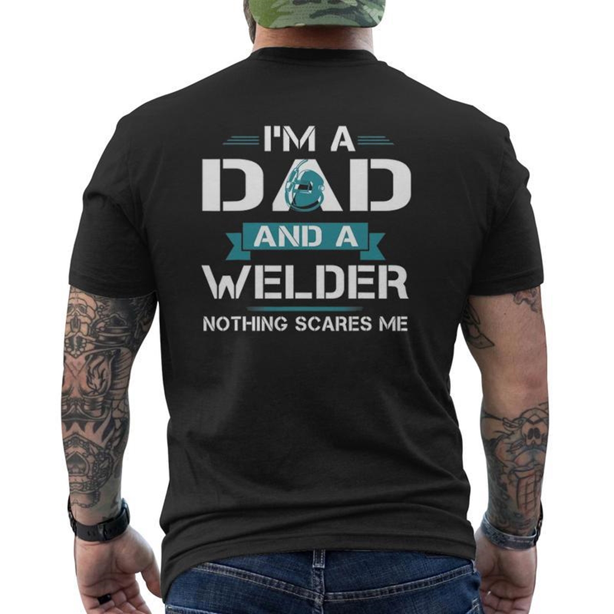 Welder American Flag Usa Patriotic Welder Dad Father’s Day Mens Back Print T-shirt