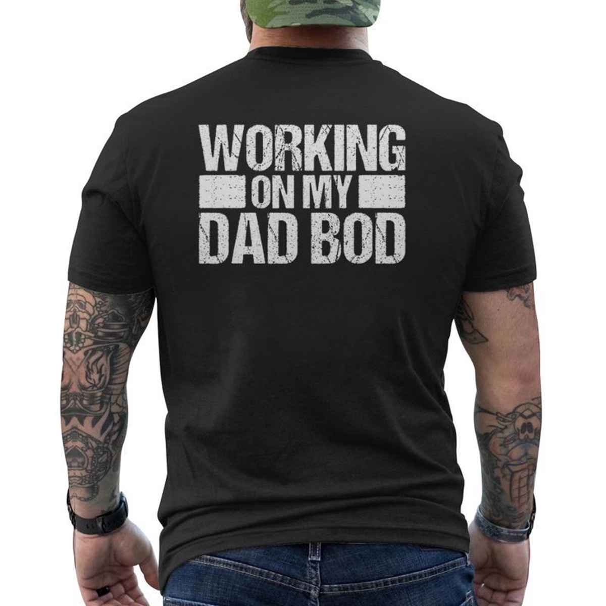 Working On My Dad Bod Dad Joke Father Figure Mens Back Print T-shirt