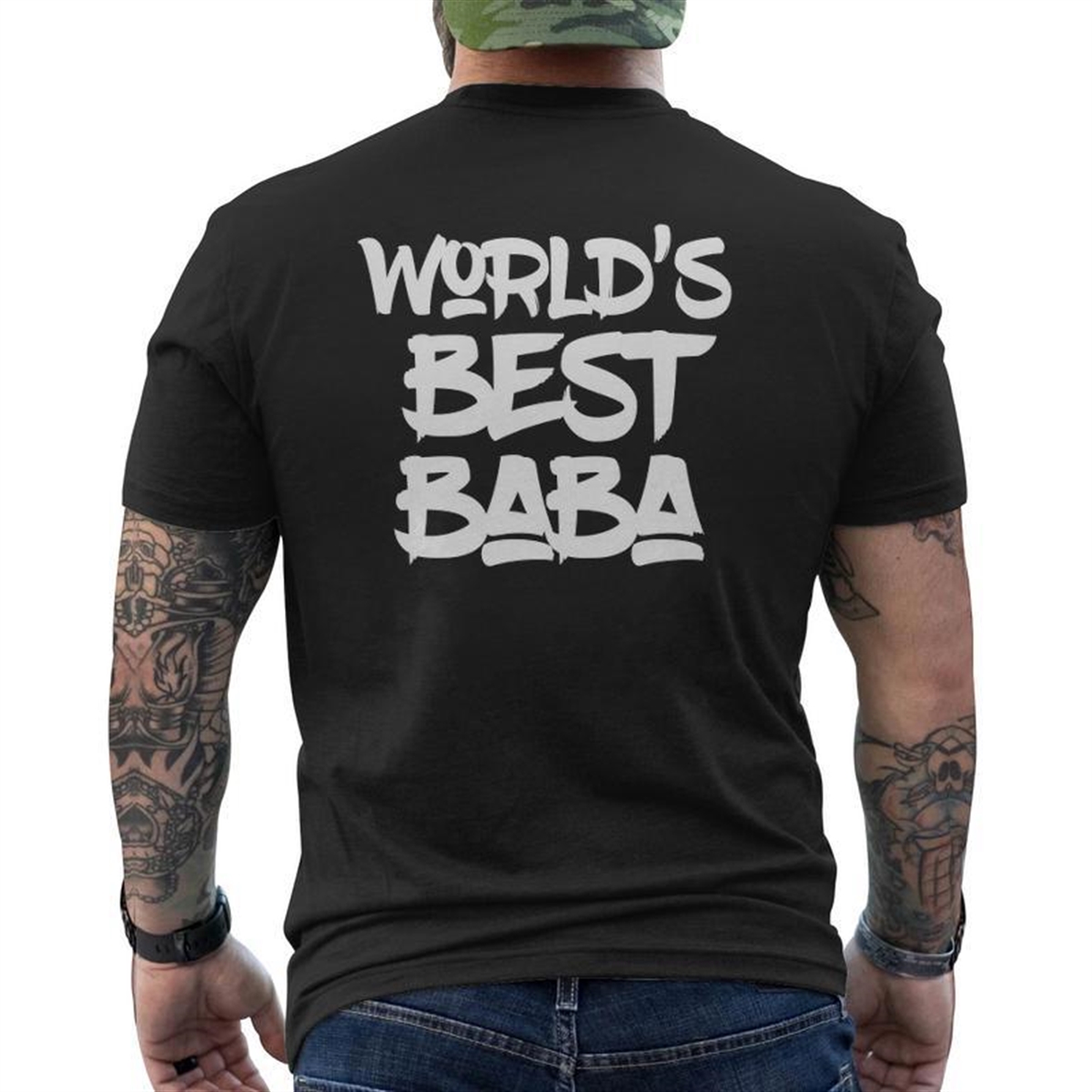 World’s Best Baba Proud And Good Father Tee Mens Back Print T-shirt