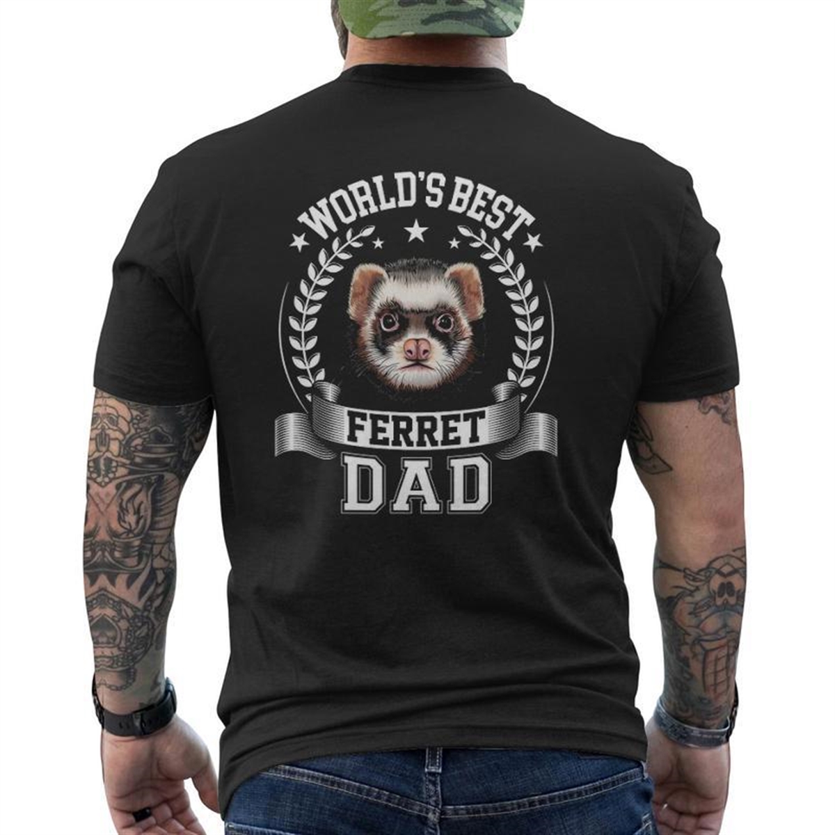 World’s Best Ferret Dad Father Of Ferret Mens Back Print T-shirt