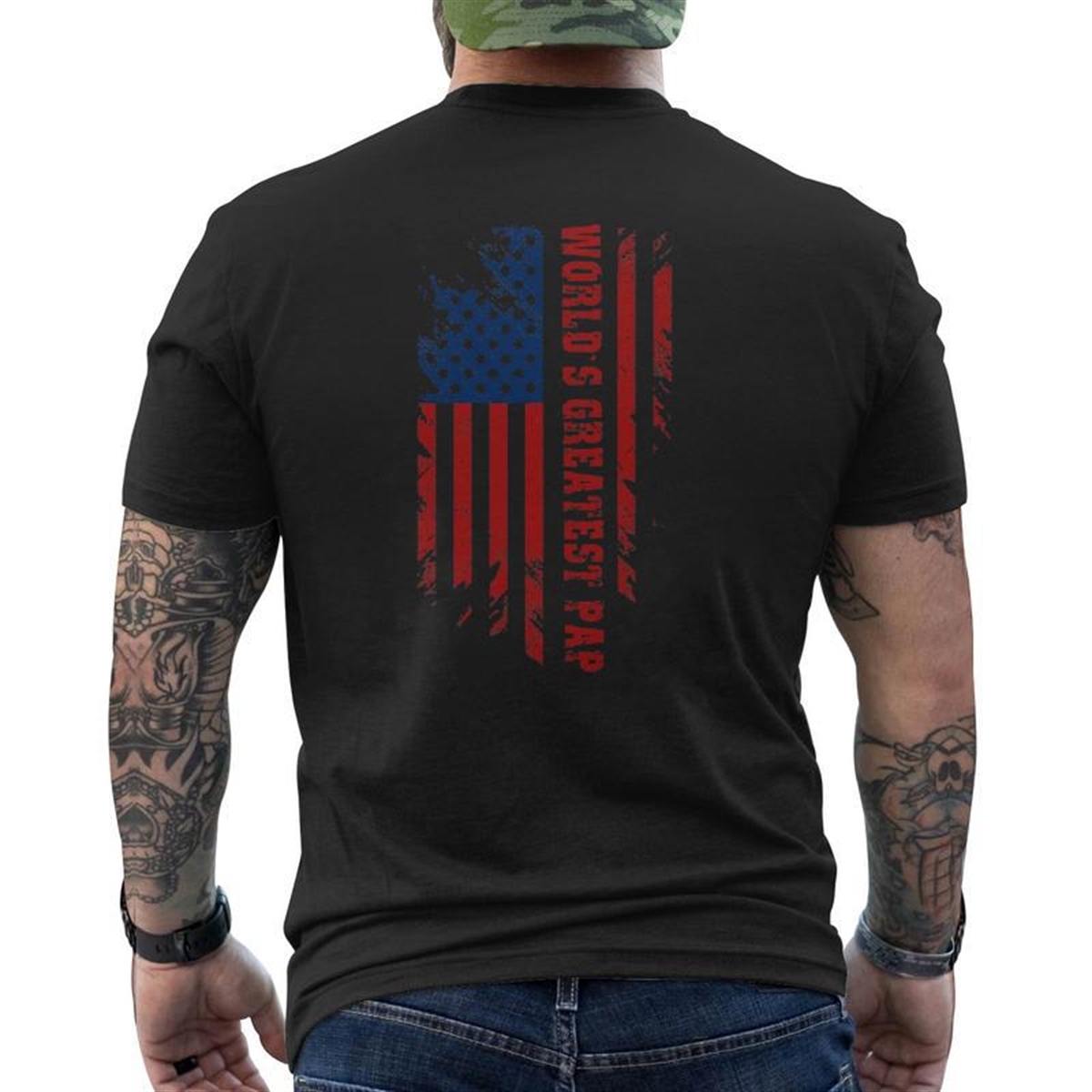 World’s Greatest Pap American Flag Men Father’s Day Mens Back Print T-shirt