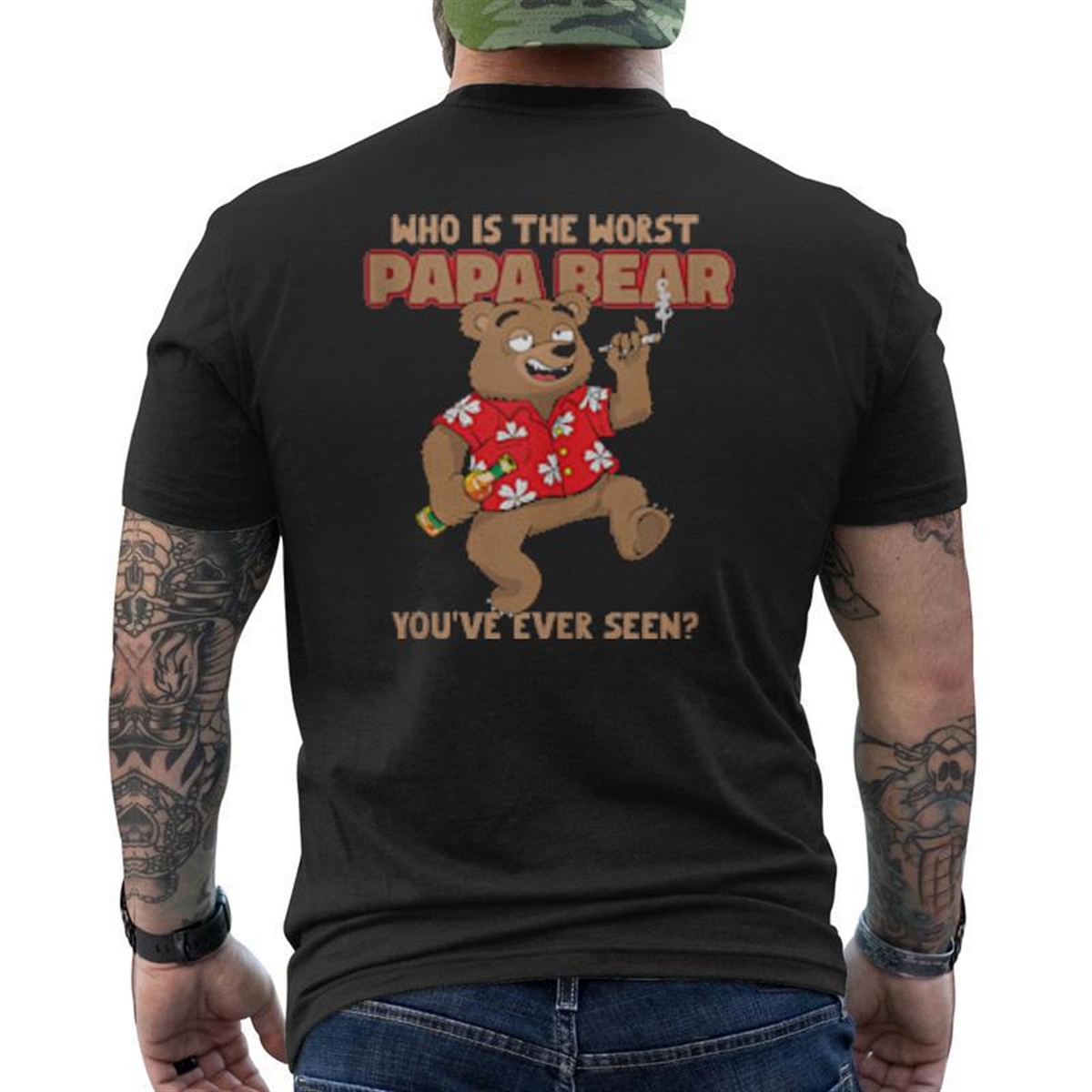 Worst Papa Bear Dad Joke Fathers Day Grandpa Mens Back Print T-shirt