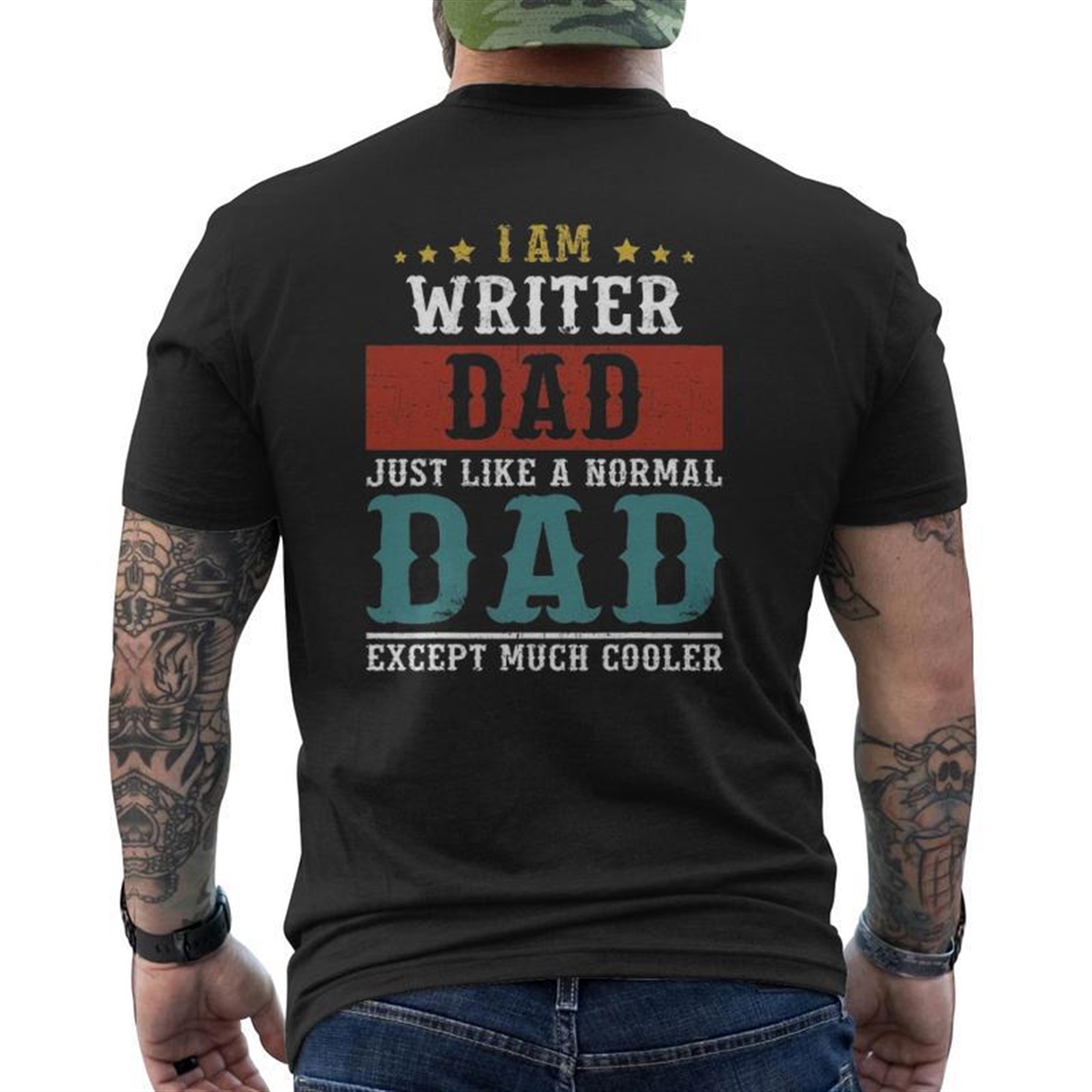 Writer Dad Fathers Day Daddy Mens Back Print T-shirt