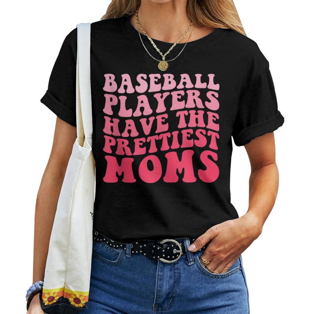 Baseball Players Have The Prettiest Moms Groovy Baseball Baseball Women T-shirt