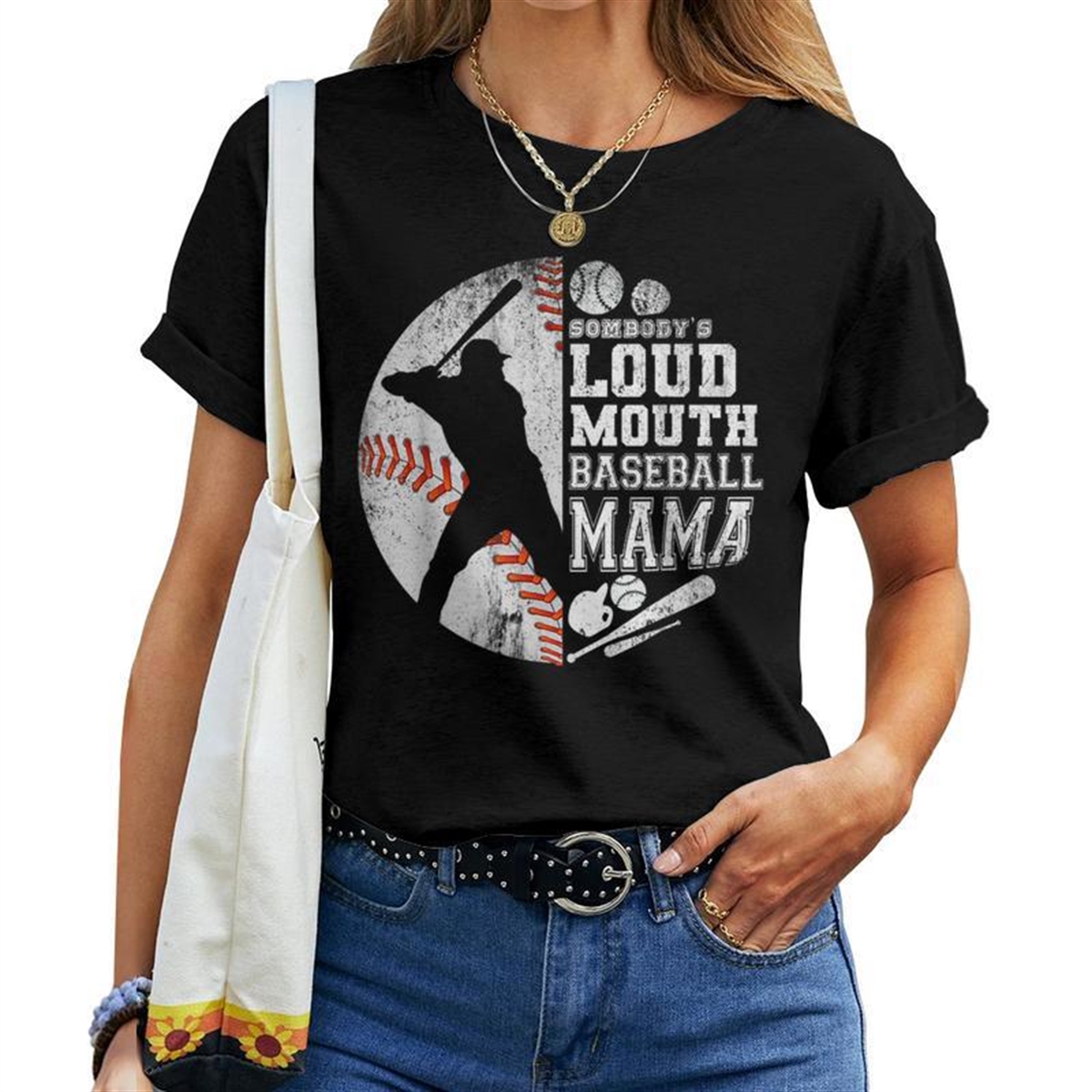 Baseball Somebodys Loud Mouth Baseball Mama For Mama Women T-shirt Crewneck