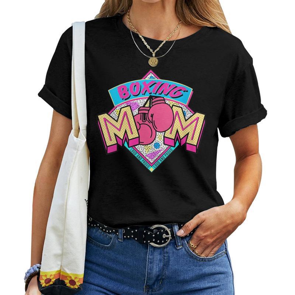 Boxing Mom Retro 80s 90s Boxing Mama For Mom Women T-shirt