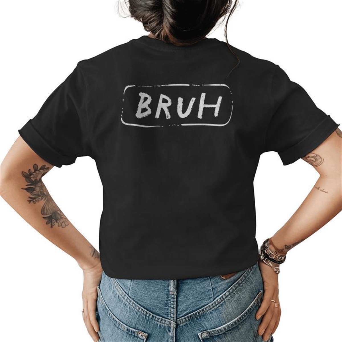 Bruh Funny Saying Slang Brother Mom Brah Men Women Kids Gifts For Mom Funny Gifts Womens Back Print T-shirt