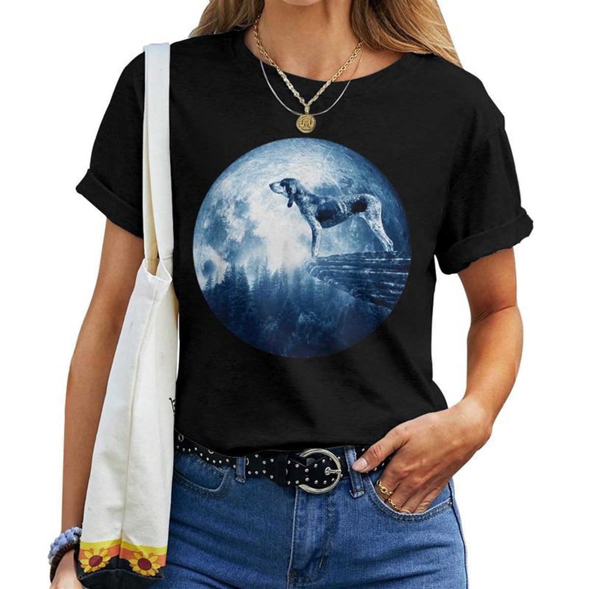 Grand Bleu De Gascogne Dog Moon Dog Mom Dad Dog Lovers Women T-shirt