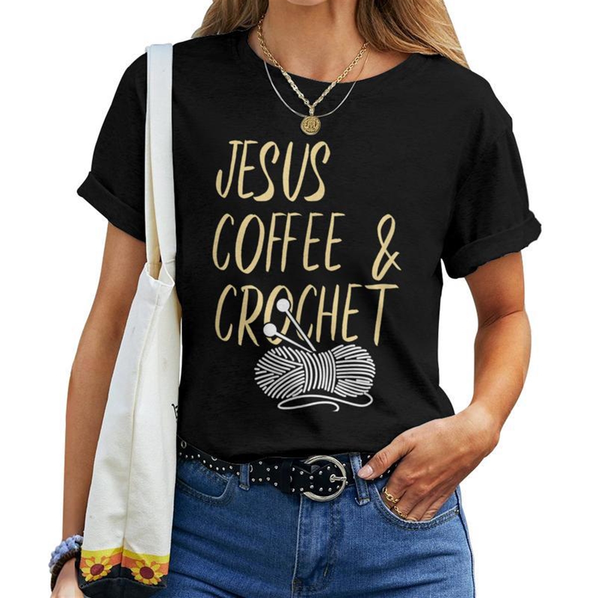 I Love Jesus Coffee Crochet Mom Knitting Knit Yarn Women T-shirt