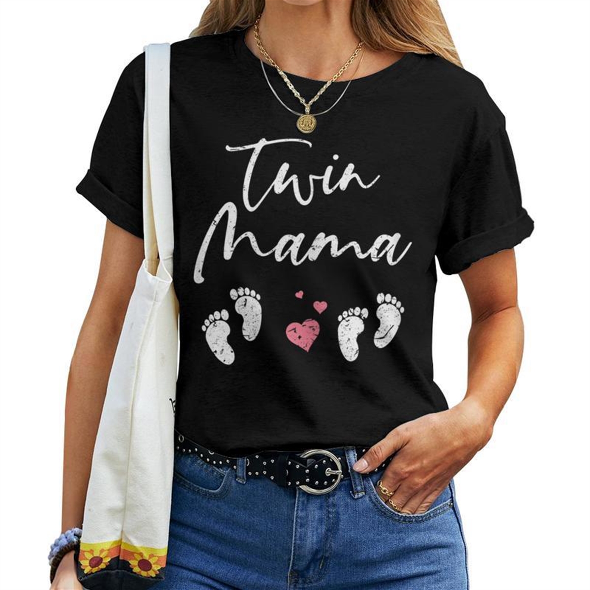 Ki Cute Twin Mama Pregnancy Annoucement Costume Twin Mom Women T-shirt