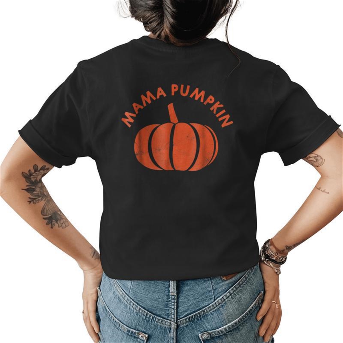 Mama Pumpkin Family For Autumn Fall Halloween For Mama Womens T-shirt Back Print