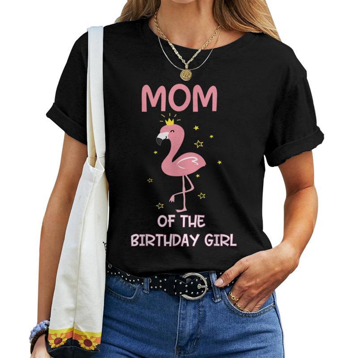 Mom 1st First Birthday Matching Family Flamingo Themed Party Women T-shirt