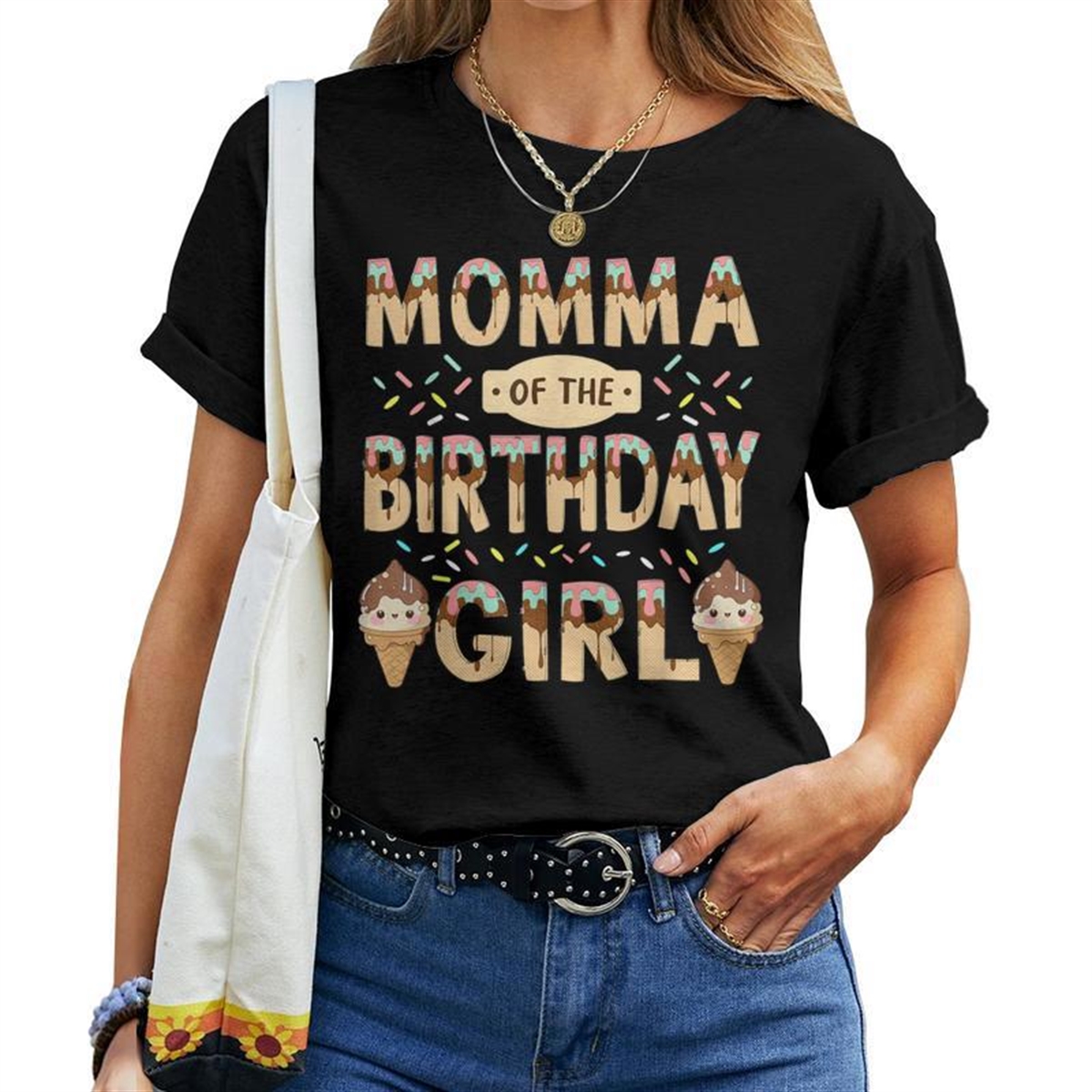 Momma Of The Birthday Day Girl Ice Cream Party Family Bday Women T-shirt