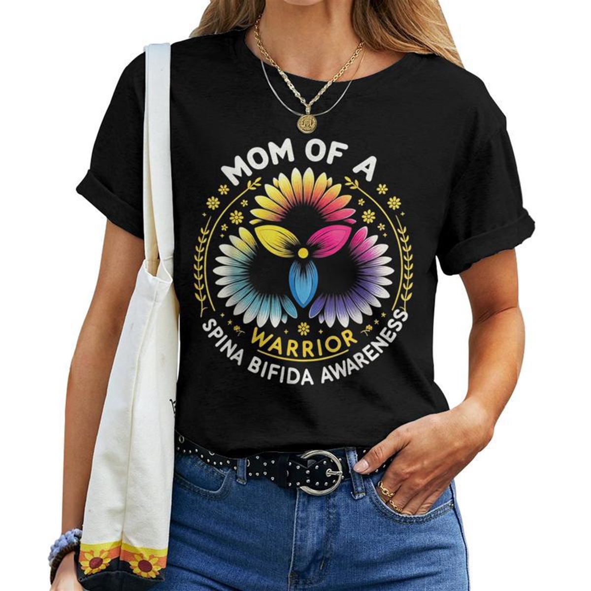 Mother Of A Warrior Yellow For Spina Bifida Awareness Month Women T-shirt