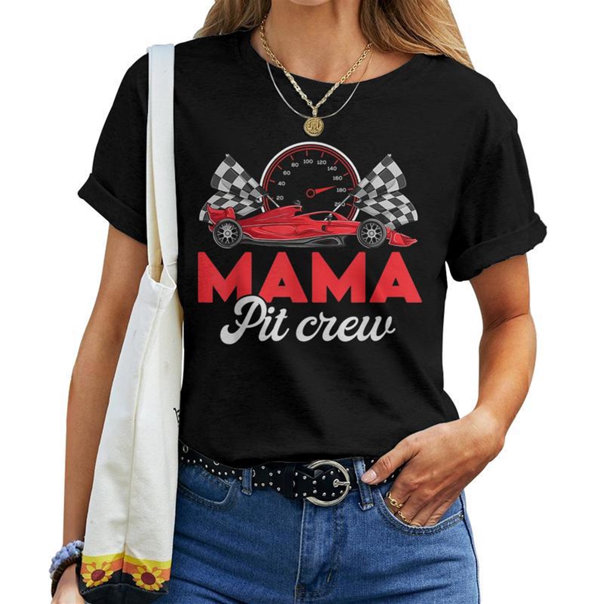 Race Car Mama Of The Birthday Boy Mama Pit Crew For Mama Women T-shirt Crewneck