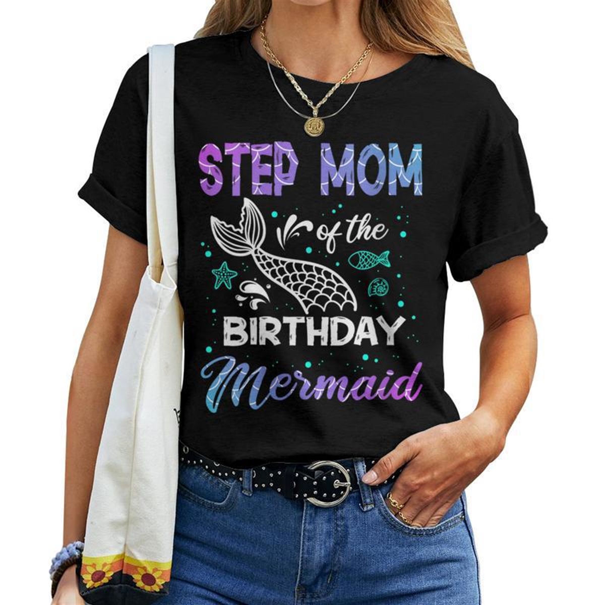Step Mom Of The Birthday Mermaid Birthday Crew Family Women T-shirt